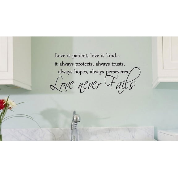 Picniva Love Is Patient, Love Is Kind Quote Vinyl Wall Decal, Black, 22 x 9.5 in, Christian Love Quote, Removable Self-Adhesive, Wedding Home Decor