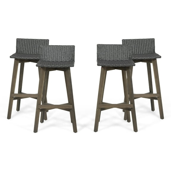 Pico Brea Outdoor Wood & Wicker Barstools, Set of 4, Gray