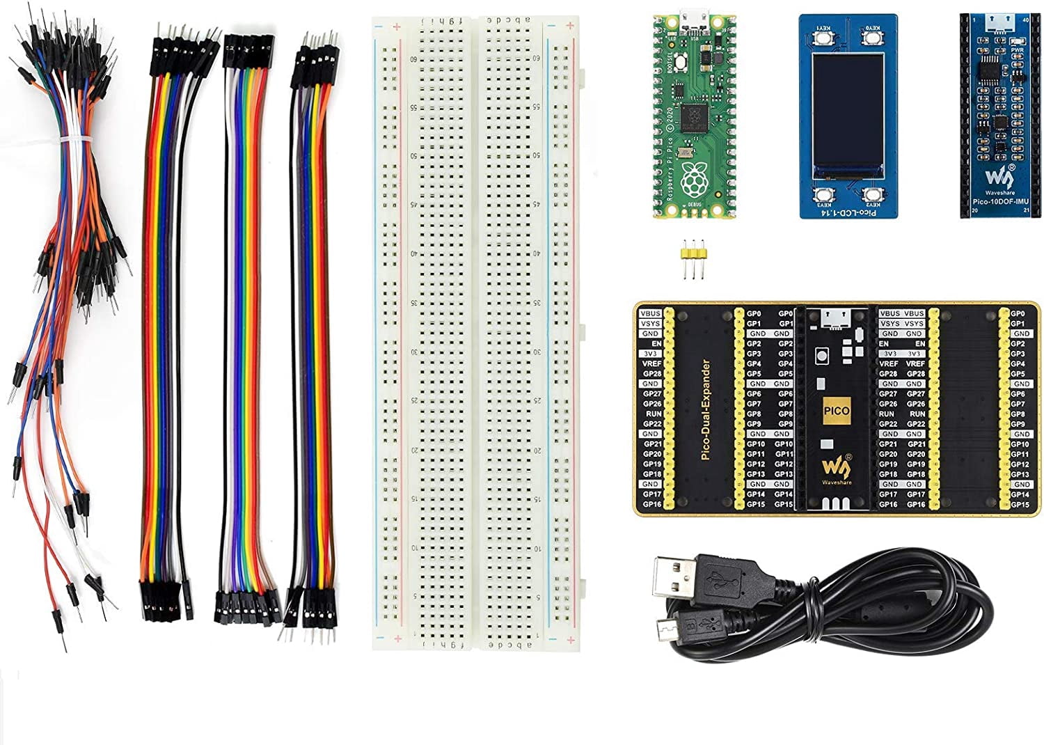 for Pico Evaluation Kit B Include Pi Pico Board with Pre-Soldered Header,1.14inch RGB Color LCD, 10DOF IMU Sensor Module,Dual GPIO Expander,Breadboard