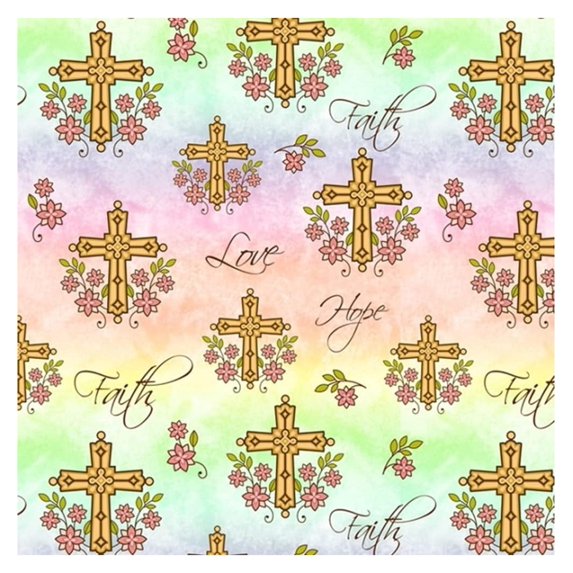 Pico Textiles 2 Yards Bolt - Love, Faith and Hope Religious Crosses Fleece Fabric - Sold by The Bolt - Inspirational Religious Fleece Fabric - Great for Scarves, No Sew Fleece Throws and Tie Blankets