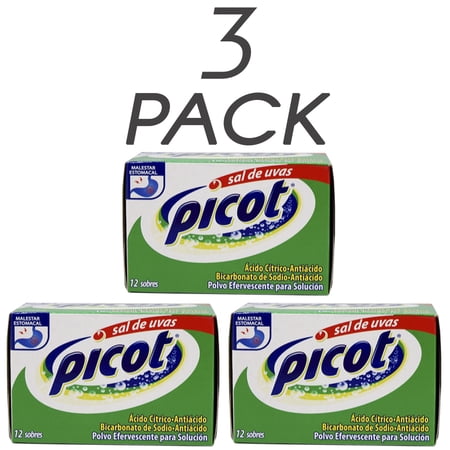 Picot Sal de Uvas. Effervescent Antacid. Heartburn, Indigestion and Upset Stomach Relief. Fast and Effective. 12 Counts. Pack of 3