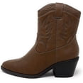 thumbnail image 1 of Picotee Soda Women Cowgirl Cowboy Western Stitched Ankle Boots Pointy Toe (Dark Tan Pu, 5.5), 1 of 4