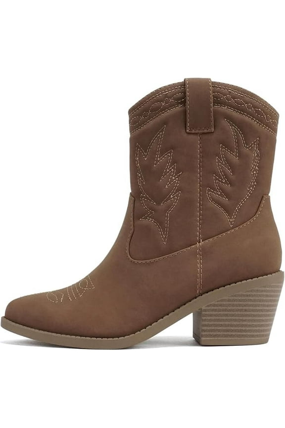 Picotee Soda Women Cowgirl Cowboy Western Stitched Ankle Boots Pointy Toe (Light Cognac Pu, 10)