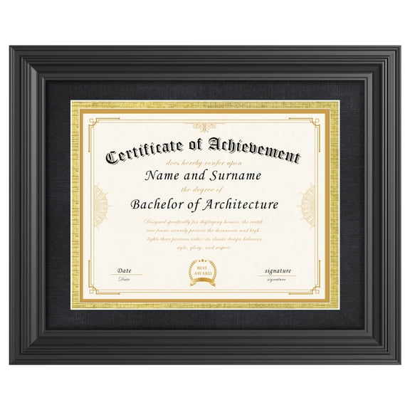 Picrit 11x14 Certificate Frame Black, Diploma Frame with HD Tempered Glass, Fits 8.5x11 with Mat or 11x14 Without Mat, Wall or Tabletop Mount, Vertical Horizontal Display