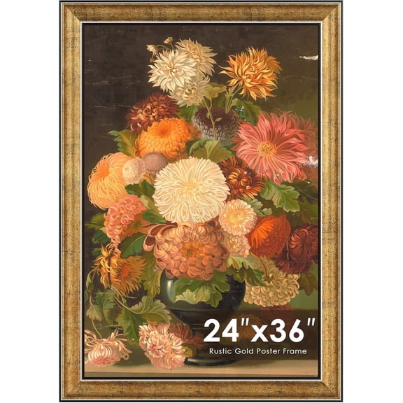 Picrit 24x36 Poster Frame, Rustic Gold Picture Frame with 2-Inch Wide Ornate Border - Baroque Antique Style for Wall Mount & Gallery Art