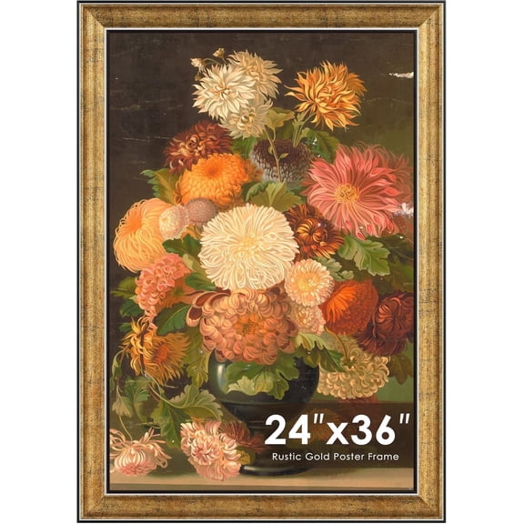 Picrit 24x36 Poster Frame, Rustic Gold Picture Frame with 2-Inch Wide Ornate Border - Baroque Antique Style for Wall Mount & Gallery Art