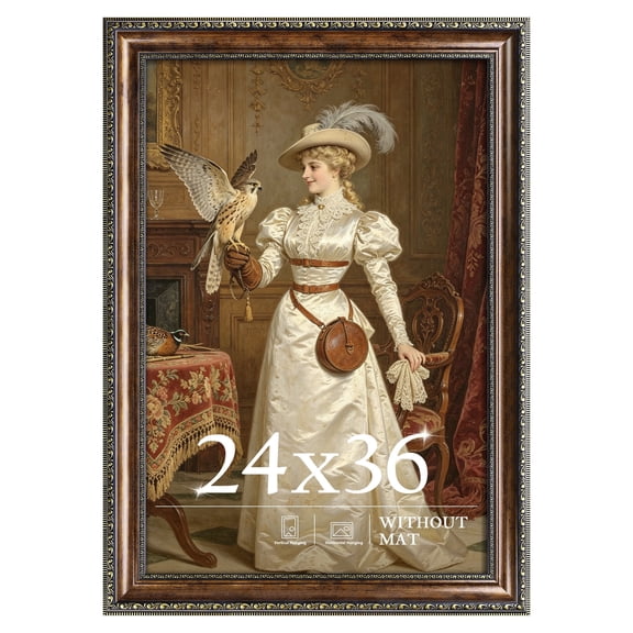 Picrit 24x36 Poster Frame Vintage Gold Brown, Classic Wall Mount Frame, Horizontal or Vertical Display for Home & Office Decor