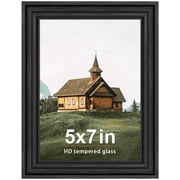 Picrit 5x7 Picture Frame with Real Glass Front and Black Backing, Wall Mount and Tabletop Display for Home and Office Decor