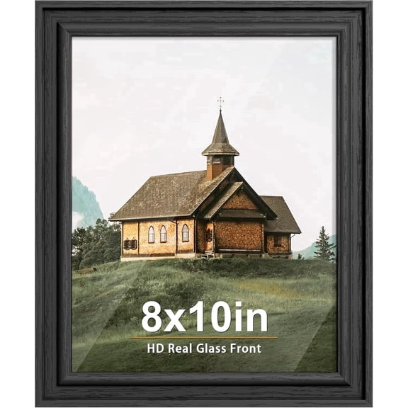 Picrit 8x10 Picture Frame, Real Glass Front and Black Backboard, Wall Gallery Photo Frames for Wall Mounting or Tabletop Display