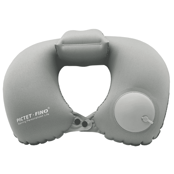 Pictet Fino Adult U-Shaped Milk Silk Inflatable Neck Pillow, Silver