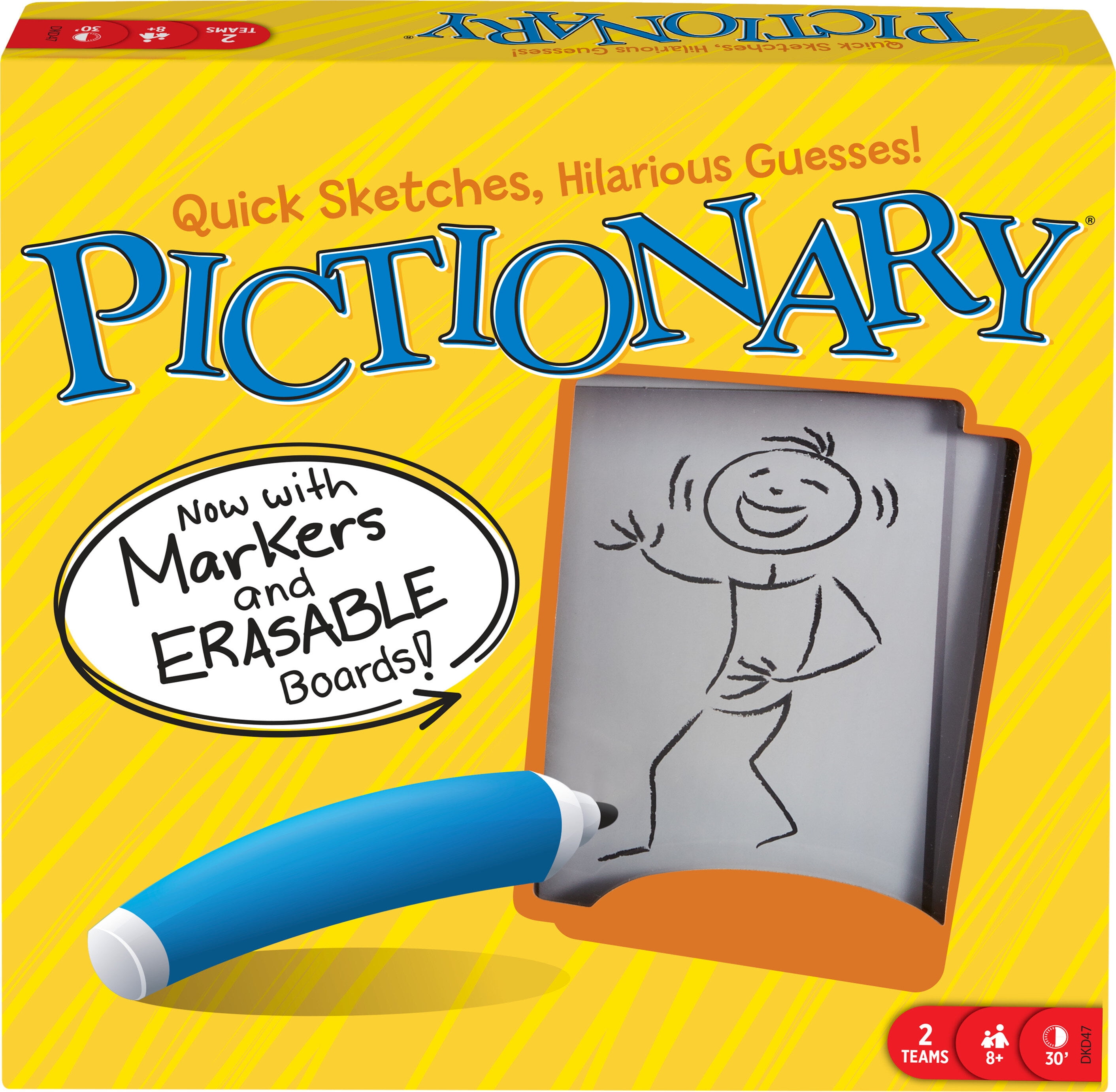 Pictionary Board Game, Drawing Game for Kids, Adults & Game Night with Dry  Erase Markers & Boards