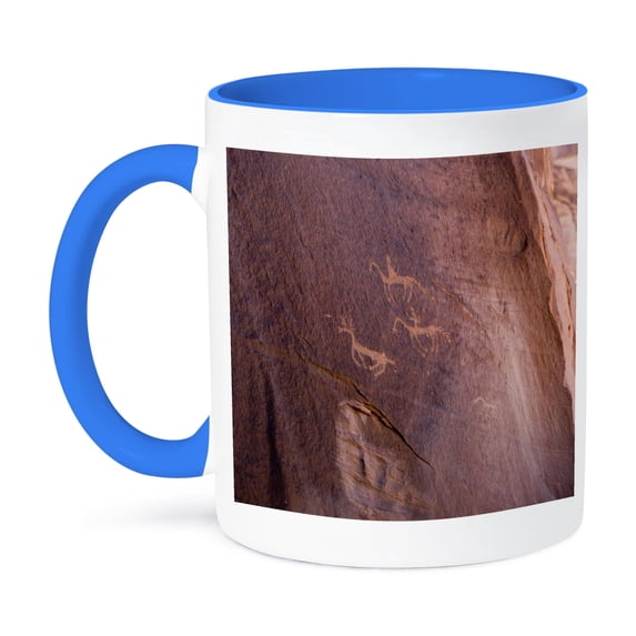 3dRose, Pictograph, Canyon de Chelly, Arizona, USA - US03 DPB0023 - Douglas Peebles, 11oz Two-Tone Blue Mug