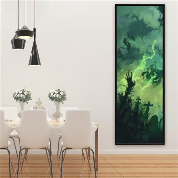 Pictorem C1FC206093KW3U 20 x 60 in. Reaching Hell - Turquoise Framed Canvas Wall Art - Home Decor Art
