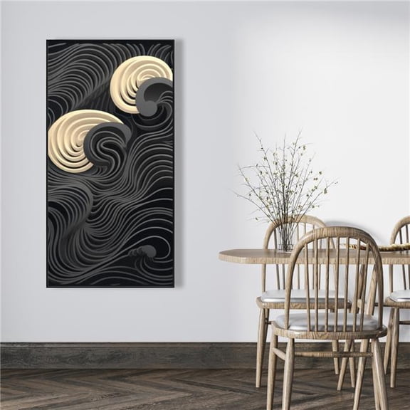 Pictorem C1FC2448GSB4KQ 24 x 48 in. Layers - Beige Framed Canvas Wall Art for Elegant Home Decor