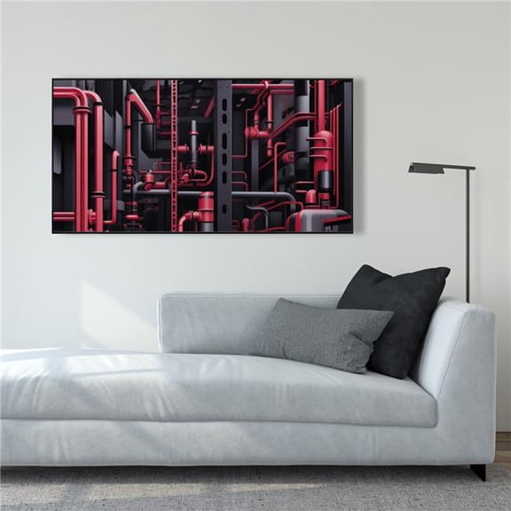 Pictorem C1FC2448SH02BT 24 x 48 in. Machinery - Red Framed Canvas Wall Art for Home Decor - Unique Design