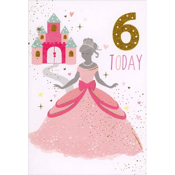 Pictura 6 Today : Princess In Pink Gown Sixth / 6th Birthday Card for Girl