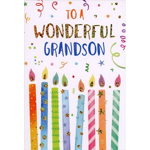 Pictura 8 Candles with Multicolor Foil Flames and Confetti Birthday Card for Grandson