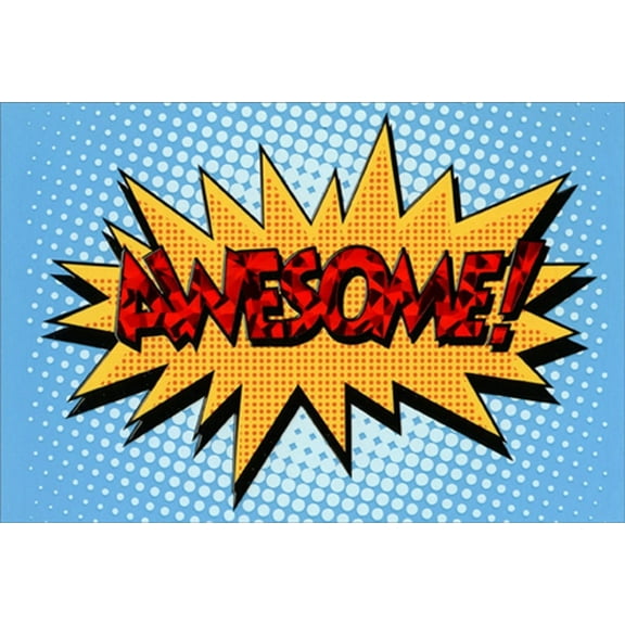 Pictura Awesome : Retro Yellow Burst on Blue Dots Elementary School Graduation Congratulations Card