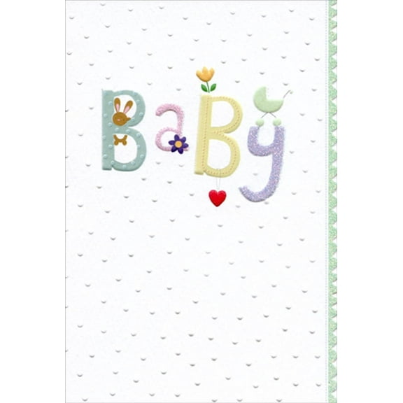 Pictura Baby Text with Green Scalloped Edge New Baby Congratulations Card