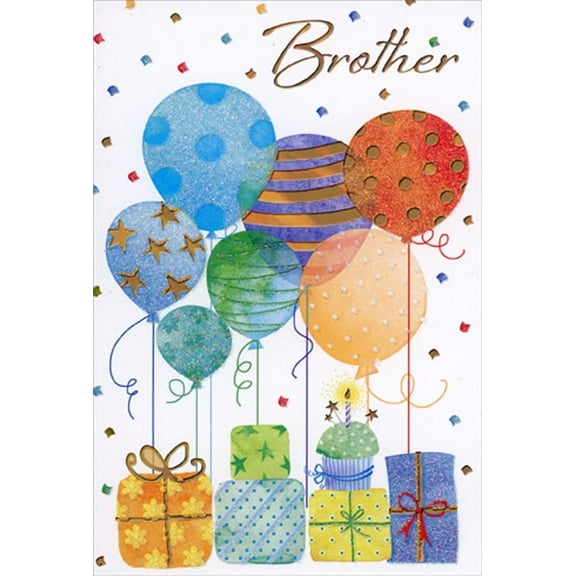 Pictura Balloons Tied to Blue, Green and Yellow Gifts Birthday Card for Brother