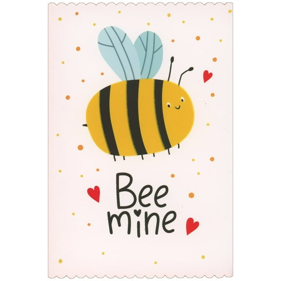 Pictura Bee Mine: Cute Bumblebee with Blue Wings and Scalloped Border Valentine's Day Card for Kids