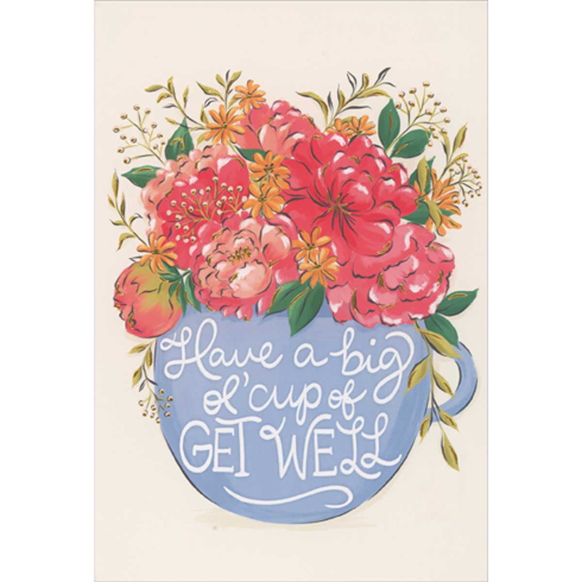 Pictura Big Ol' Cup of Get Well: Red and Orange Flowers in Blue Mug Get ...