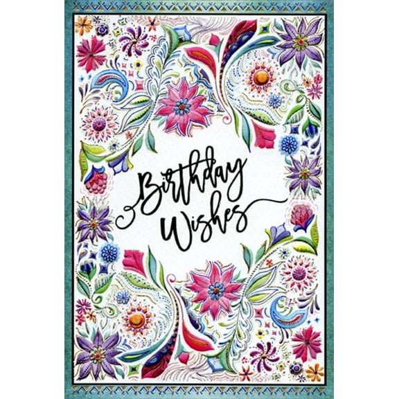 Pictura Birthday Wishes Floral with Teal Frame Michele Frusciano Two Twenty Two Feminine Birthday Card for Her / Woman