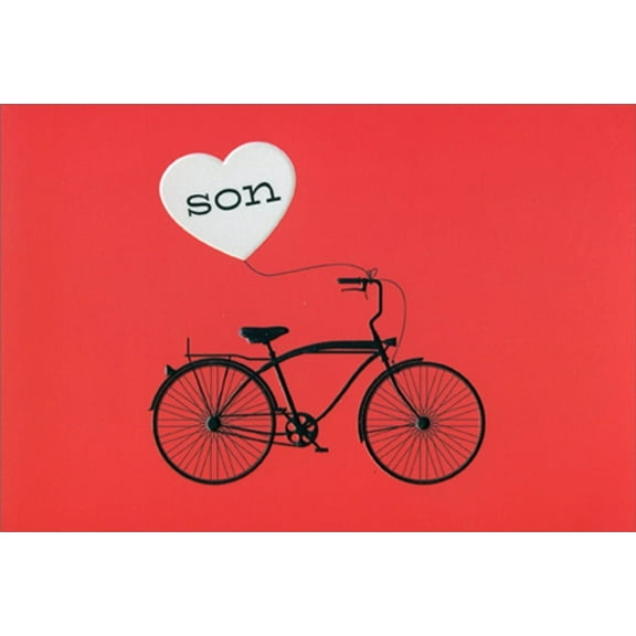 Pictura Black Bike and Heart Balloon on Red : Son Valentine's Day Card