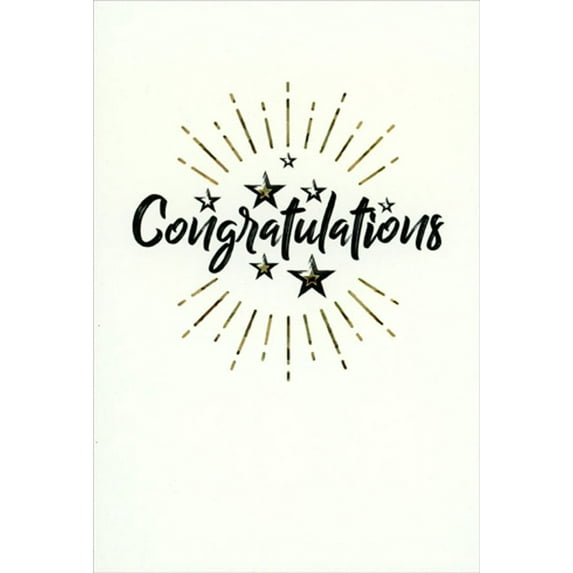 Pictura Black Congratulations and Stars with Gold Foil Starbursts Graduation Congratulations Card