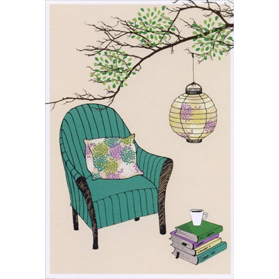 Pictura Blue Foil Chair and Chinese Lantern Friendship Card