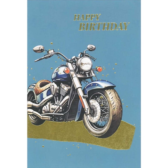 Pictura Blue Motorcycle Over Gold Foil Road on Slate Blue Birthday Card for Man