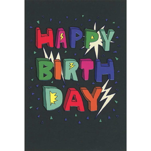 Pictura Bright, Colorful Font and Lightning Bolts on Black Birthday Card