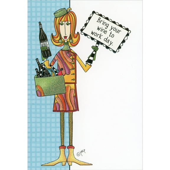 Pictura Bring Your Wine to Work Day: Woman with Green Hat and Purse Funny / Humorous Birthday Card for Her, Woman