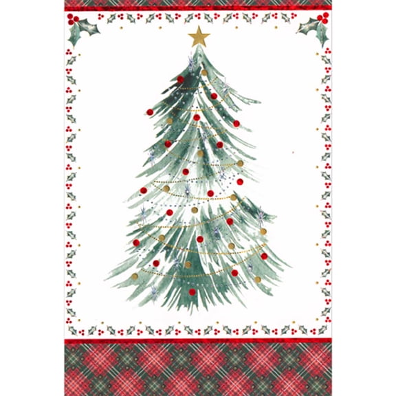 Pictura Brush Stroke Christmas Tree with Red and Gold Foil Ornaments and Silver Foil Stars Christmas Card