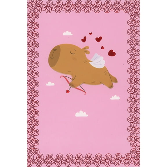 Pictura Capybara Cupid with Tiny Wings Juvenile Valentine's Day Card for Kids