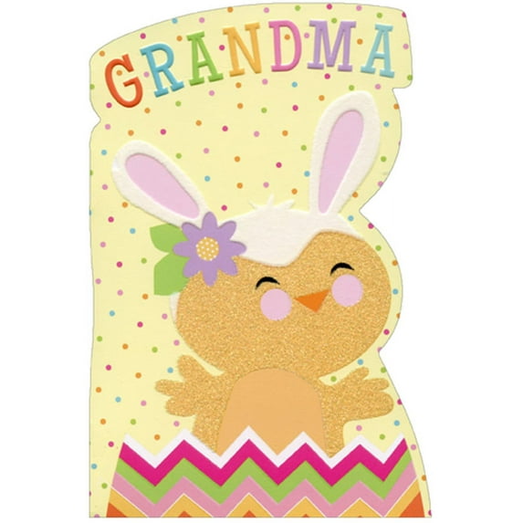 Pictura Chick Wearing Fuzzy Bunny Ears in Egg Easter Card for Grandmother
