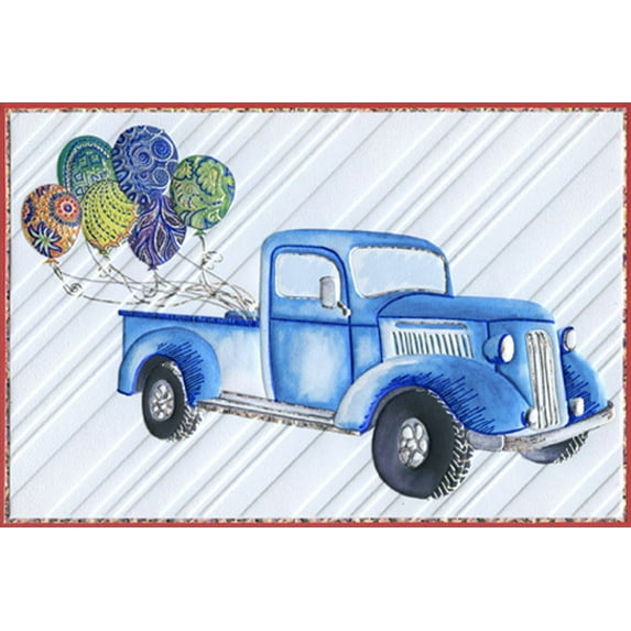 Pictura Classic Truck And Ornate Balloons Bright and Colorful 'Jane' Birthday Card for Him / Man