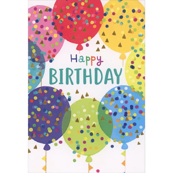 Pictura Colorful Circle of Balloons, Dots and Gold Foil Triangles Birthday Card