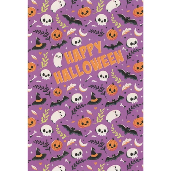 Pictura Cute Ghosts, Skulls, Bats and Witch Hats Repeated on Purple Halloween Card