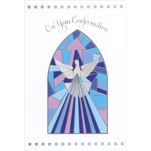 Pictura Dove on Blue and Purple Stained Glass Confirmation Congratulations Card