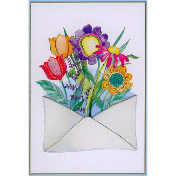 Pictura Envelope Bursting with Foil Accented Flowers Birthday Card
