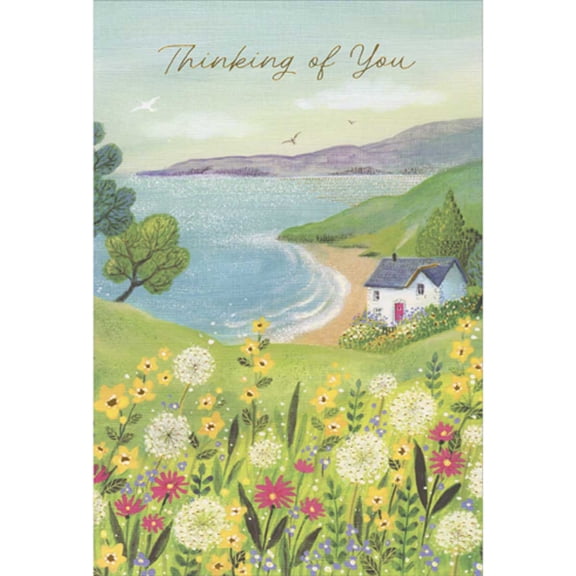 Pictura Flower Patch and Lone House in Coastal Landscape Thinking of You Card