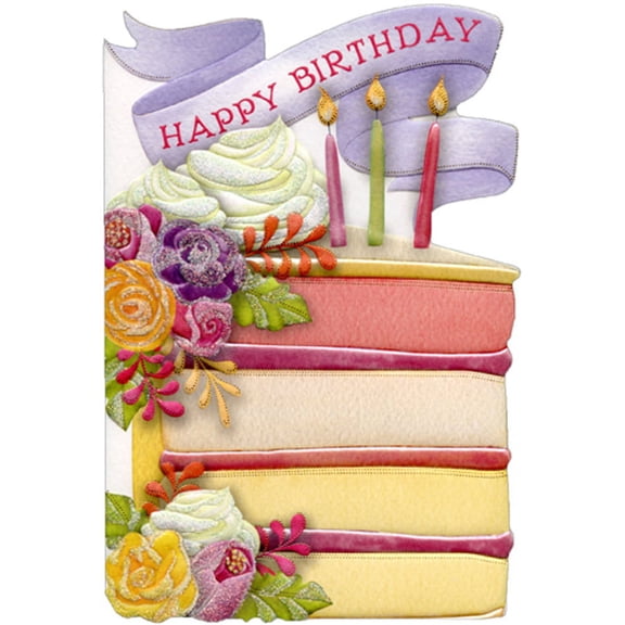 Pictura Flowers and Cake Slice Sienna Garden Die Cut Birthday Card