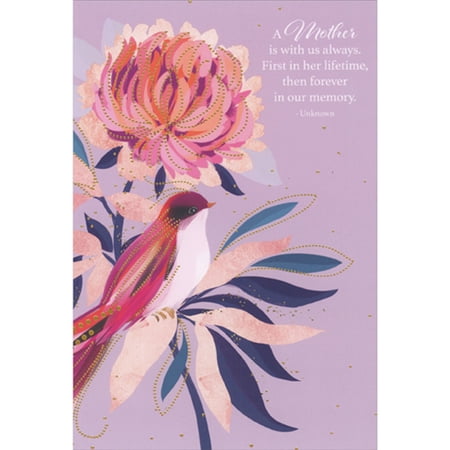 Pictura Forever in Our Memory Quote: Bird Perched on Flower Sympathy Card for Mother
