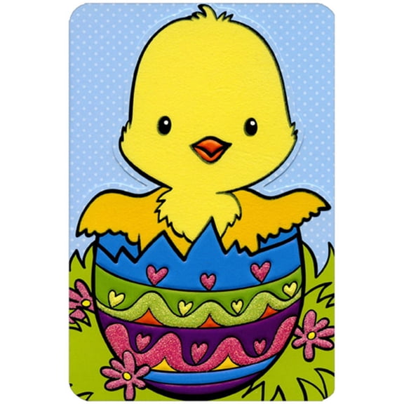 Pictura Fuzzy Chick in Sparkling Egg on Polka Dots Easter Card