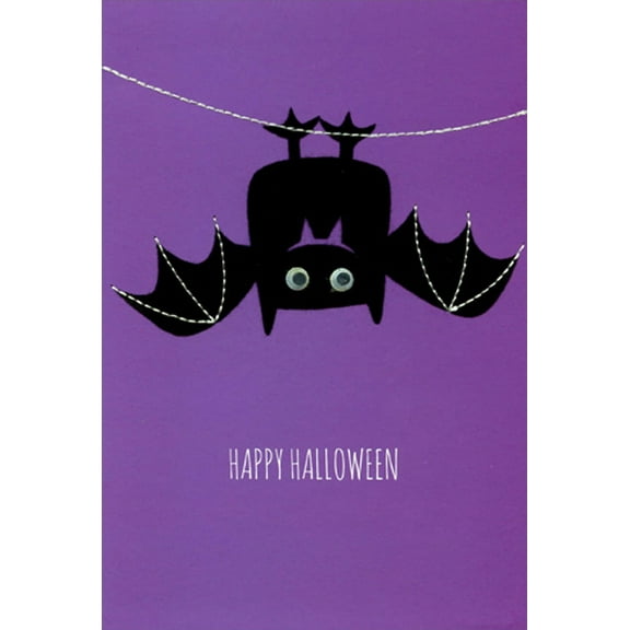 Pictura Fuzzy Hanging Googly Eyed Bat with Stiched Lines 3D Hand Decorated Halloween Card