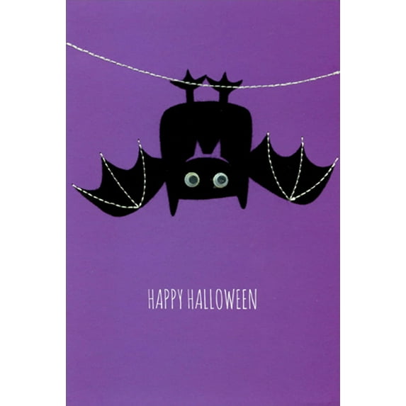 Pictura Fuzzy Hanging Googly Eyed Bat with Stiched Lines 3D Hand Decorated Halloween Card