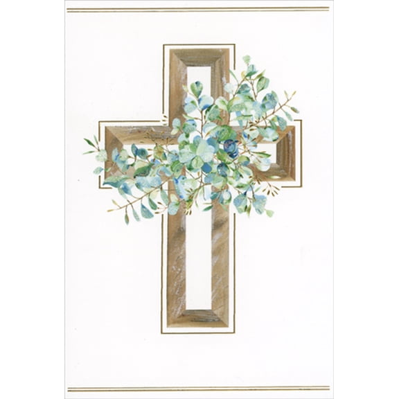 Pictura Gold Foil Bordered Cross: Blue And Green Floral Confirmation Congratulations Card