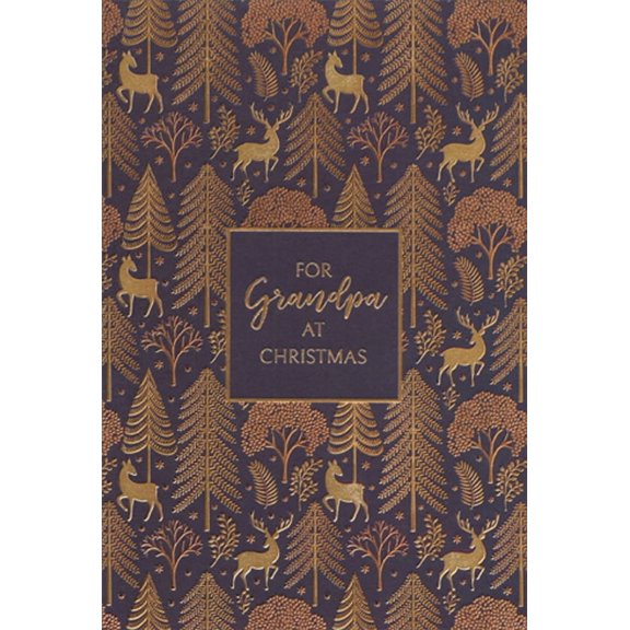 Pictura Gold Foil Deer, Buck and Tree Images on Dark Background Grandpa Christmas Card