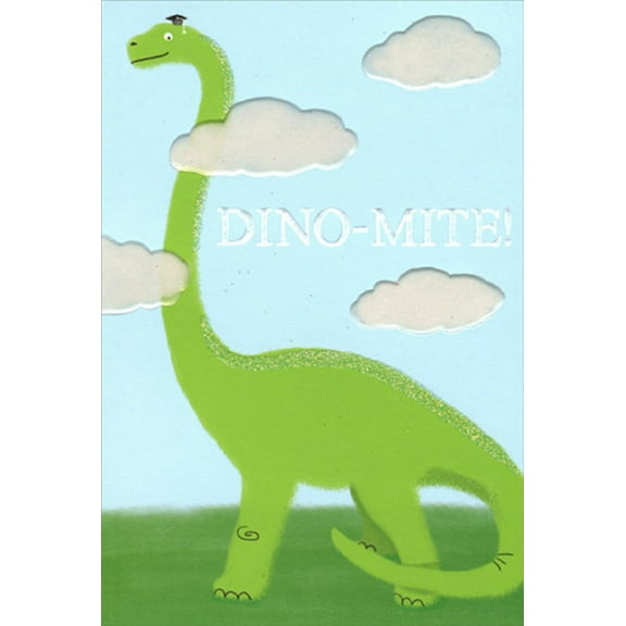 Pictura Green Dinosaur with Grad Cap Elementary School Graduation Congratulations Card